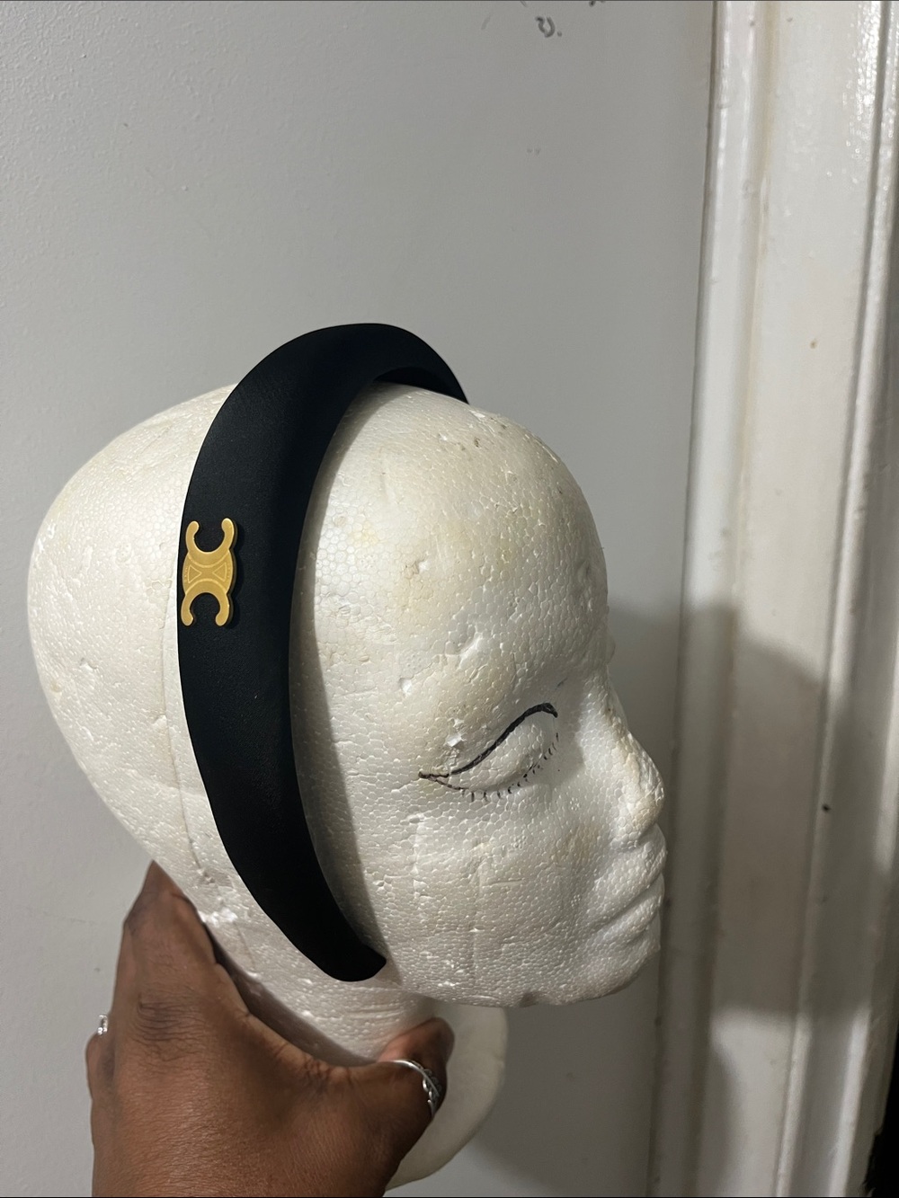 Celine Black Headband with Gold Triomphe Accent - Picture 1 of 3